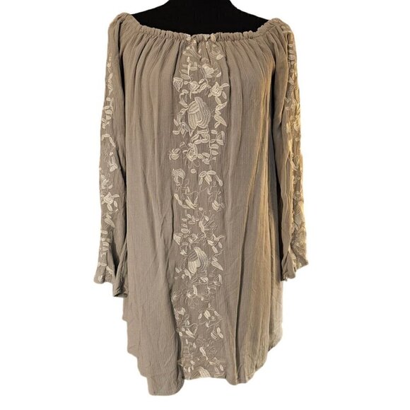 TOBI Gray 100% Rayon Embroidered, Loose Fit & Flowy Mini Dress Size Small Petite - Picture 1 of 6
